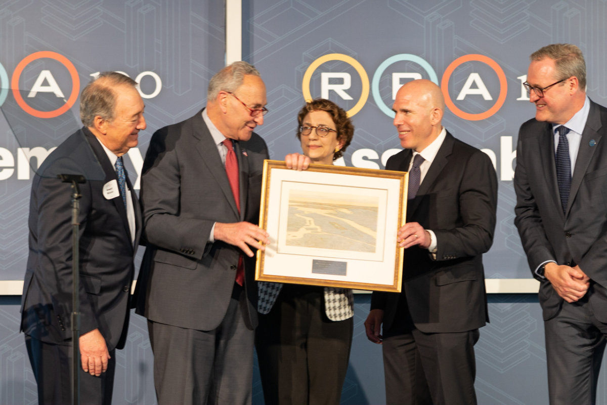 Senator Charles Schumer receives the John E. Zuccotti Lifetime Achievement Award during the Annual Regional Plan Association Event